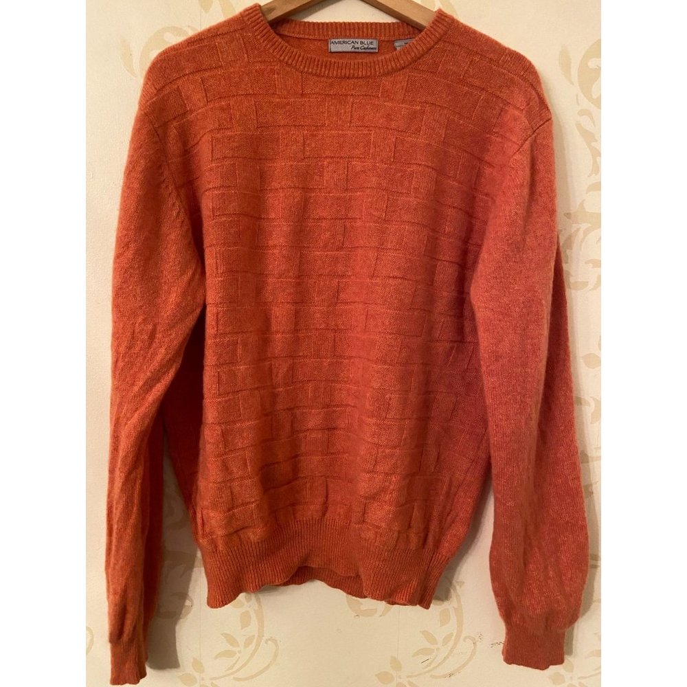Men's Medium American Blue Pure Basketweave 100% Cashmere Sweater